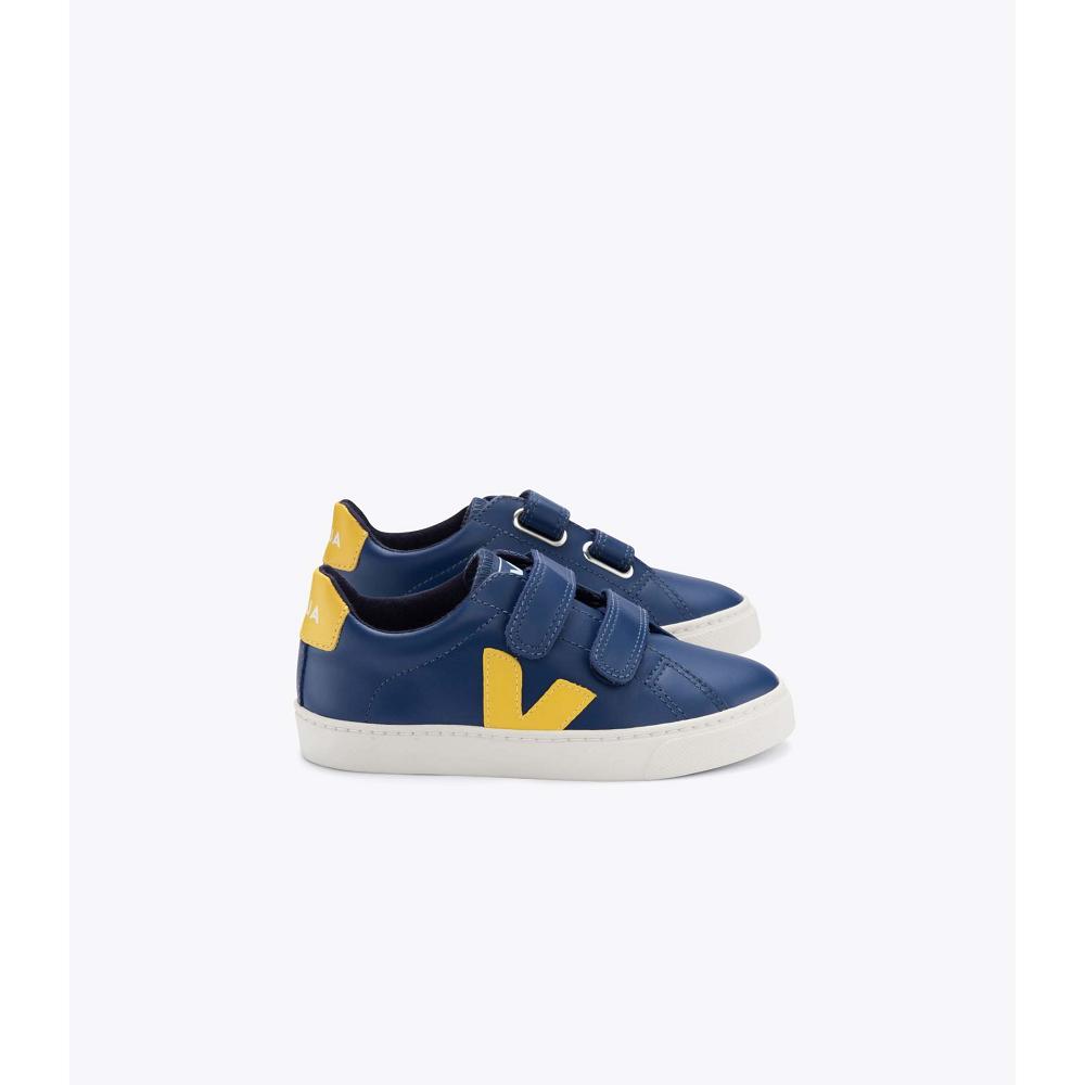 Veja ESPLAR LEATHER Sneakers Kinderen Navy/Yellow | BE 813YXF